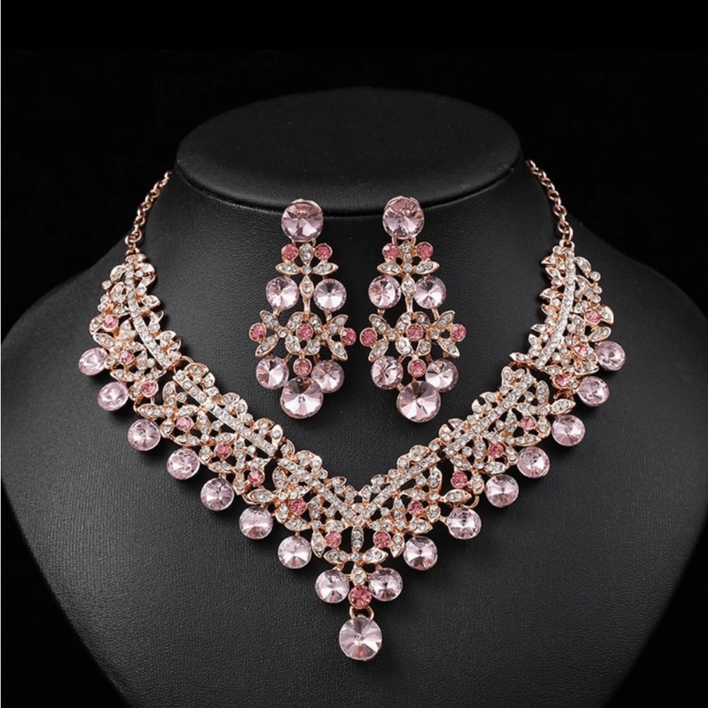 Elegant Pink Necklace and Earring Set